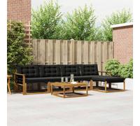 vidaXL Set di divani da esterno con cuscino 6 pcs Naturale e Nero, Divano Esterno in Legno di Acacia, Seduta Moderna per Giardino, Set Patio Resistente, Lounge Confortevole