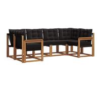 vidaXL Set di divani da esterno con cuscino 6 pcs Naturale e Nero, Collezione Giardino Moderna, Set Divani Resistente per Esterni, Relax a Bordo Piscina e Giardino