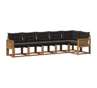 vidaXL Set di divani da esterno con cuscino 6 pcs Naturale e Nero, Divano da giardino, comodo set sezionale, arredo resistente per patio e terrazza