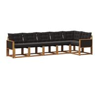 vidaXL Set di divani da esterno con cuscino 6 pcs Naturale e Nero, Divano da giardino, comodo set sezionale, arredo resistente per patio e terrazza