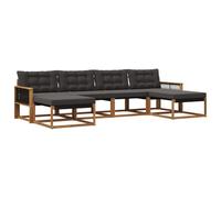 vidaXL Set di divani da esterno con cuscino 6 pcs Naturale e Nero, Divano da giardino moderno, set comodo per esterni, lounge patio, spazio relax in terrazza