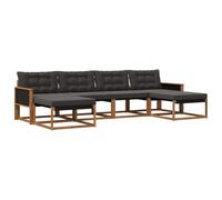 vidaXL Set di divani da esterno con cuscino 6 pcs Naturale e Nero, Divano da giardino moderno, set comodo per esterni, lounge patio, spazio relax in terrazza