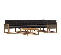 vidaXL Set di divani da esterno con cuscino 6 pcs Naturale e Nero, Divano da Giardino, Set Moderno per Esterni, Arredo Resistente, Lounging in Terrazza, Per il Tuo Salotto