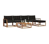 vidaXL Set di divani da esterno con cuscino 6 pcs Naturale e Nero, Divano Esterno in Legno di Acacia, Seduta Moderna per Giardino, Set Patio Resistente, Lounge Confortevole