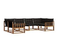 vidaXL Set di divani da esterno con cuscino 6 pcs Naturale e Nero, Divano Sezionale, Moderno, Mobili da Giardino, Relax in Terrazza, Set Lounge per Esterni Comodi