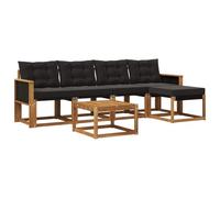 vidaXL Set di divani da esterno con cuscino 6 pcs Naturale e Nero, Mobili da Giardino, Divano Moderno per Esterni, Set Sezionale per Terrazza e Patio, Comodo e Resistente