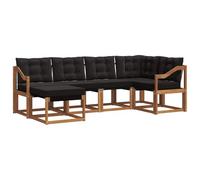 vidaXL Set di divani da esterno con cuscino 6 pcs Naturale e Nero, Set di divani da giardino moderni, comodi per esterni, divano resistente, collezione di mobili impermeabili