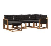 vidaXL Set di divani da esterno con cuscino 6 pcs Naturale e Nero, Set di divani moderni per esterni, mobili da giardino alla moda, collezione resistente per il patio
