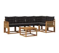 vidaXL Set di divani da esterno con cuscino 6 pcs Naturale e Nero, Set Divano Acacia per Esterni, Mobili Moderni, Sofa Resistente, Lounge Elegante per Giardino, Relax in Giardino