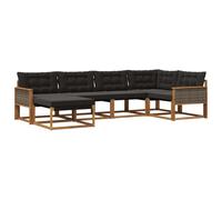 vidaXL Set di divani da esterno con cuscino 6 pcs Naturale e Nero, Set Divano da Giardino, Lounge Moderna, Arredamento Robusto, Seduta Impermeabile per Relax, Facile da Pulire