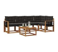 vidaXL Set di divani da esterno con cuscino 6 pcs Naturale e Nero, Set Divano Esterno in Acacia, Lounge Moderna, Mobili Resistenti per Giardino, Relax e Stile in Patios