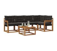 vidaXL Set di divani da esterno con cuscino 6 pcs Naturale e Nero, Set Divano Esterno in Acacia, Lounge Moderna, Mobili Resistenti per Giardino, Relax e Stile in Patios