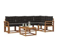 vidaXL Set di divani da esterno con cuscino 6 pcs Naturale e Nero, Set Divano Esterno in Acacia, Lounge Moderna, Mobili Resistenti per Giardino, Relax e Stile in Patios