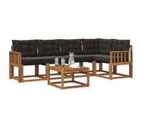 vidaXL Set di divani da esterno con cuscino 6 pcs Naturale e Nero, Set Divano Esterno in Acacia, Lounge Moderna, Mobili Resistenti per Giardino, Relax e Stile in Patios