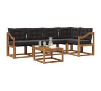vidaXL Set di divani da esterno con cuscino 6 pcs Naturale e Nero, Set Divano Esterno in Acacia, Lounge Moderna, Mobili Resistenti per Giardino, Relax e Stile in Patios