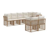vidaXL Set di divani da esterno con cuscino 6 pcs Naturale Poliestere, Divano da esterno, comodo set modulare, resistente agli agenti atmosferici, arredo versatile per il giardino