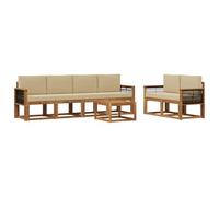 vidaXL Set di divani da esterno con cuscino 6 pcs Naturale, Set di divani da giardino in legno di acacia, mobili moderni, elegante lounge, design ergonomico
