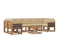 vidaXL Set di divani da esterno con cuscino 6 pcs Naturale, Set divano moderno da esterno, posti flessibili, legno di acacia, lounge patio, giardino modulare, sezione per cortile