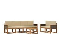 vidaXL Set di divani da esterno con cuscino 6 pcs Naturale, Set di divani da giardino in legno di acacia, mobili moderni, elegante lounge, design ergonomico