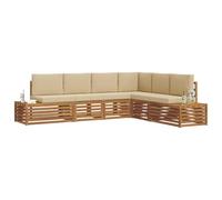 vidaXL Set di divani da esterno con cuscino 6 Pezzo Naturale e Beige, Divano Sezionale da Giardino, Mobili Lounge Moderni, Set Resistente per Relax in Terrazza