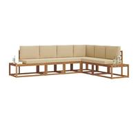 vidaXL Set di divani da esterno con cuscino 6 Pezzo Naturale e Beige, Set per vivere all'aperto, divano modulare moderno, mobili da giardino robusti, lounge in terrazza, comfort per il tuo relax