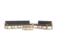 vidaXL Set di divani da esterno con cuscino 7 pcs Bianco e Antracite, Set Moderno per Giardino, Divano Esterno, Mobili in Acacia, Lounge Resistente, Posto Patios, Conschien Back