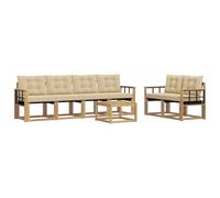 vidaXL Set di divani da esterno con cuscino 7 pcs Bianco e Beige, Arredamento da giardino, divano moderno per esterni, set resistente per il tuo spazio esterno, comfort in terrazza