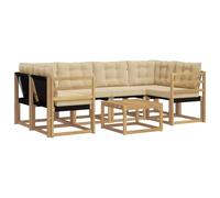 vidaXL Set di divani da esterno con cuscino 7 pcs Bianco e Beige, Set di divani moderni per esterni, mobili in legno acacia resistenti, comodi per patio e giardino