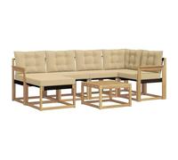 vidaXL Set di divani da esterno con cuscino 7 pcs Bianco e Beige, Set Divano da Giardino, Mobili da Esterno Moderni, Comfort Elegante, Seduta Resistente in Textilene, Ensemble Funzionale