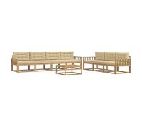 vidaXL Set di divani da esterno con cuscino 7 pcs Bianco e Beige, Set Moderno per Giardino, Divano Esterno, Mobili in Acacia, Lounge Resistente, Posto Patios, Conschien Back