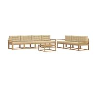 vidaXL Set di divani da esterno con cuscino 7 pcs Bianco e Beige, Set Moderno per Giardino, Divano Esterno, Mobili in Acacia, Lounge Resistente, Posto Patios, Conschien Back