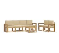 vidaXL Set di divani da esterno con cuscino 7 pcs Bianco e Beige, Sofa Set Moderno per Esterni, Sezionale Resistente, Mobili Eleganti, Lounge in Acacia, Sedute Ergonomiche per Patio