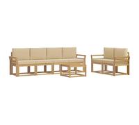 vidaXL Set di divani da esterno con cuscino 7 pcs Bianco e Beige, Sofa Set Moderno per Esterni, Sezionale Resistente, Mobili Eleganti, Lounge in Acacia, Sedute Ergonomiche per Patio