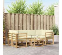 vidaXL Set di divani da esterno con cuscino 7 pcs Bianco e Crema, Divano da giardino, moderno per esterni, set relax, seduta a bordo piscina, arredo in legno