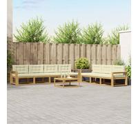 vidaXL Set di divani da esterno con cuscino 7 pcs Bianco e Crema, Set Moderno per Giardino, Divano Esterno, Mobili in Acacia, Lounge Resistente, Posto Patios, Conschien Back