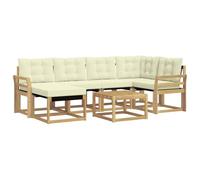 vidaXL Set di divani da esterno con cuscino 7 pcs Bianco e Crema, Set divano da giardino, arredamento moderno per esterni, confortevole e resistente per il tuo relax in piscina