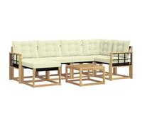 vidaXL Set di divani da esterno con cuscino 7 pcs Bianco e Crema, Set Divano da Giardino, Mobili da Esterno Moderni, Comfort Elegante, Seduta Resistente in Textilene, Ensemble Funzionale