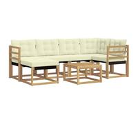vidaXL Set di divani da esterno con cuscino 7 pcs Bianco e Crema, Set Divano da Giardino, Mobili da Esterno Moderni, Comfort Elegante, Seduta Resistente in Textilene, Ensemble Funzionale
