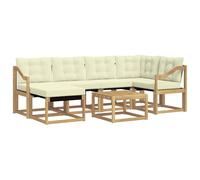 vidaXL Set di divani da esterno con cuscino 7 pcs Bianco e Crema, Set Divano da Giardino, Mobili da Esterno Moderni, Comfort Elegante, Seduta Resistente in Textilene, Ensemble Funzionale