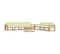 vidaXL Set di divani da esterno con cuscino 7 pcs Bianco e Crema, Set Moderno per Giardino, Divano Esterno, Mobili in Acacia, Lounge Resistente, Posto Patios, Conschien Back