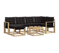 vidaXL Set di divani da esterno con cuscino 7 pcs Bianco e Nero, Set Divano da Giardino, Mobili da Esterno Moderni, Comfort Elegante, Seduta Resistente in Textilene, Ensemble Funzionale