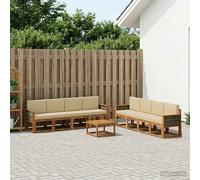 vidaXL Set di divani da esterno con cuscino 7 pcs Naturale, Set divano moderno per esterni, arredo giardino elegante, legno di acacia, confortevole lounge resistente al tempo