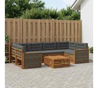 vidaXL Set di divani da esterno con cuscino 7 pcs Naturale e Antracite, Set Confortevole per Esterni, Divano Sezionale Moderno, Arredo Patio e Giardino