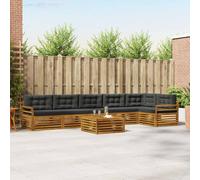 vidaXL Set di divani da esterno con cuscino 7 pcs Naturale e Antracite, Divano Sezionale da Giardino, Comfort Outdoor, Arredamento Resistente per Terrazza, Stile Moderno