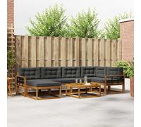 vidaXL Set di divani da esterno con cuscino 7 pcs Naturale e Antracite, Divano per esterni, seduta modulare, mobili da patio resistenti, disposizione flessibile per il relax in giardino e vicino alla