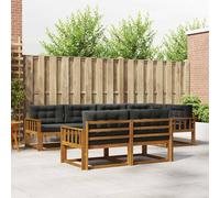 vidaXL Set di divani da esterno con cuscino 7 pcs Naturale e Antracite, Set di Sofà in Legno di Acacia, Mobili da Giardino Modulari Resistenti alle Intemperie, Lounge da Esterno, Disposizione Flessib