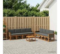 vidaXL Set di divani da esterno con cuscino 7 pcs Naturale e Antracite, Set divano moderno per esterni, arredo giardino elegante, legno di acacia, confortevole lounge resistente al tempo