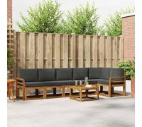 vidaXL Set di divani da esterno con cuscino 7 pcs Naturale e Antracite, Set di lounge per esterni moderno, legno di acacia resistente, design a doghe, divano angolare, resistente alle intemperie, mob