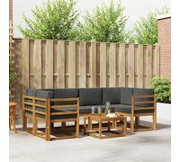 vidaXL Set di divani da esterno con cuscino 7 pcs Naturale e Antracite, Lounge da giardino esterno, set di divani sezionali moderni, mobilio durevole per piscina, disposizione in legno per relax