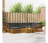 vidaXL Set di divani da esterno con cuscino 7 pcs Naturale e Antracite, Divano stile outdoor, set sezionale moderno, lounge resistente, comodo arredo per patio, seduta per terrazza inclusa